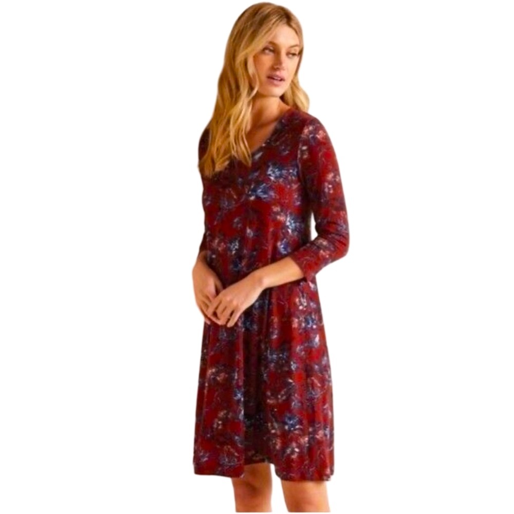 Garnet Hill Jersey Knit Swing Dress  Floral Print Tencel Jersey Knit Travel NWT